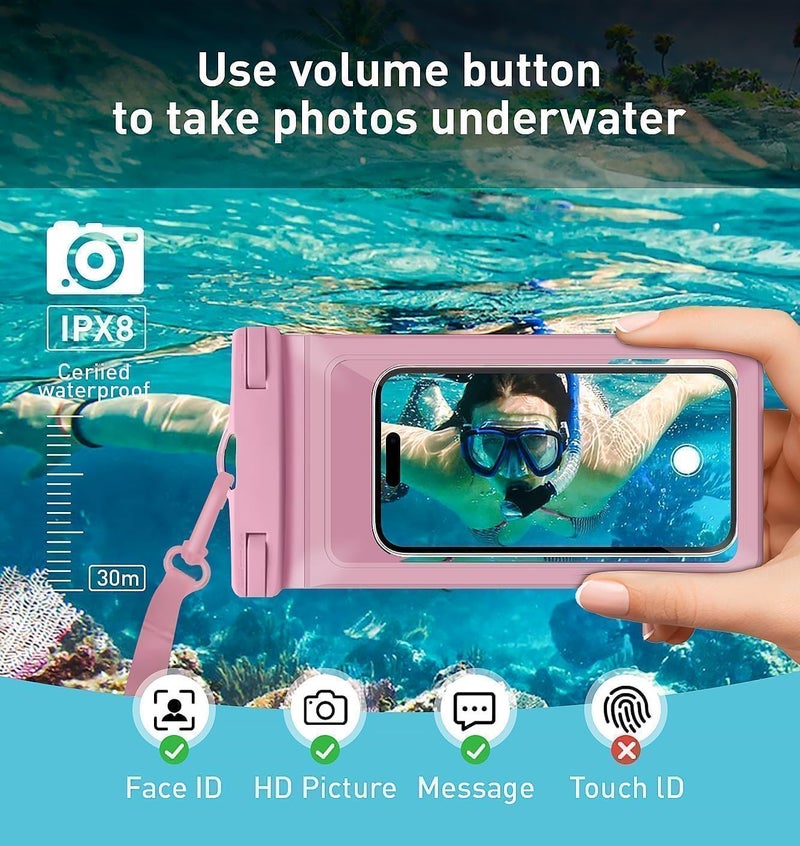 Vsagier Waterproof Phone Pouch,with Inside Card Bag, Large Waterproof Case for iPhone 17 16 15 14 Pro Max,IPX8 Certified and Lightweigt Cellphone Dry Bag Beach Cruise Ship Essentials, 1 Pack-Pink-8.3″ - Image 4